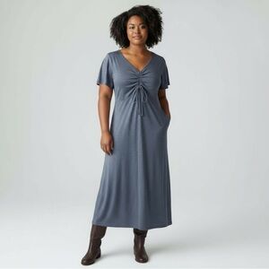 Max Studio Dusty Blue V-Neck Midi Dress, Size XL